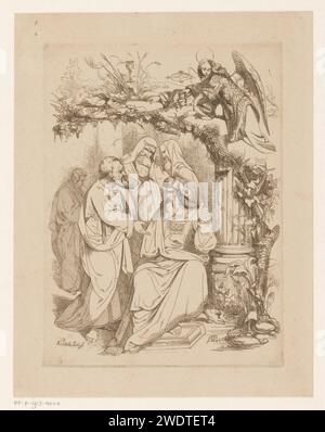 Giuda Iskariota ai Sommi sacerdoti, Heinrich Vianden, 1844 stampa Giuda Iskariota ai Sommi sacerdoti. Sopra Cristo nel Hof di Getsemane Belgio (forse) carta etching covetness; 'Avaritia' (Ripa)  personificazione di uno dei sette peccati mortali. Giuda esce dai sommi sacerdoti, tradisce Cristo e riceve la ricompensa (Matteo 26,14-16; Marco 14:10-11; Luca 22:4-6). Agonia di Cristo: Per confortarlo uno o più angeli appaiono a Cristo con calice e/o croce Foto Stock