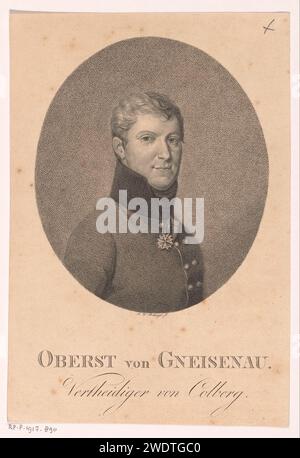 PortraT van August Wilhelm Antonius Neidhardt von Gneisenau, Friedrich Wilhelm Bollinger, 1807 - 1825 stampa Berlin paper Historical Persons. ordine dei cavalieri. uniformi (militari) Foto Stock