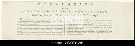 Spiegazione del primo cartone animato sulle perdite inglesi nella lotta con l'America, 1778, Anonymous, 1778 foglio di testo con una dichiarazione dalla presentazione del primo cartone animato sulle perdite inglesi nella lotta con l'America nel 1778. Testo in due colonne con una spiegazione dei numeri 1-9. Stampa carta da lettera nei Paesi Bassi del Nord Filadelfia Foto Stock