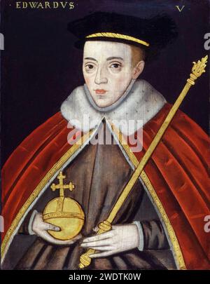 Edoardo V d'Inghilterra (1470-1483), re d'Inghilterra (1483-1483), ritratto dipinto ad olio su tavola 1597-1618 Foto Stock