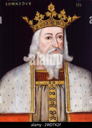 Edoardo III d'Inghilterra (1312-1377), Re d'Inghilterra (1327-1377), ritratto dipinto ad olio su tavola 1597-1618 Foto Stock