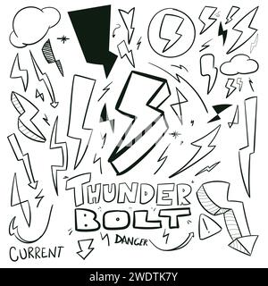 Scarabocchietto Thunderbolt Scrabble disegnato a mano Vector icona scarabocchietti disegnati a mano Bolt Illustrazione Vettoriale