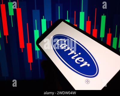 Konskie, Polonia - 21 gennaio 2024: Logo della compagnia aerea visualizzato sullo schermo del telefono cellulare Foto Stock