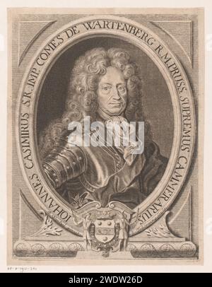 Ritratto van Johann Casimir Kolbe van Wartenberg II, Johann Tscherning, dopo Johann Friedrich Wentzel, 1694 - 1729 stampa Germania carta incisione persone storiche. armatura. cuscinetto araldico Foto Stock