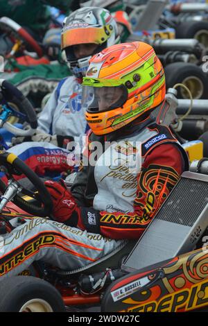 George Russell, pilota di Mercedes F1, ha visto qui nei suoi primi anni di carriera nel karting nel 2012 Foto Stock