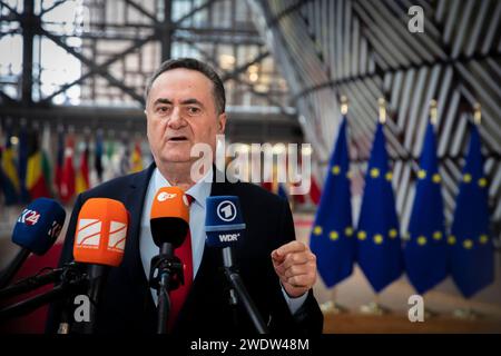 Bruxelles, Belgio. 22 gennaio 2024. © Nicolas Landemard/le Pictorium/MAXPPP - Bruxelles 22/01/2024 Arrivee du nouveau ministre des affaires etrangeres israelien, Israel Katz. Credito: MAXPPP/Alamy Live News Foto Stock