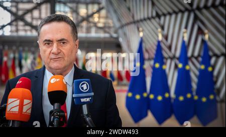 Bruxelles, Belgio. 22 gennaio 2024. © Nicolas Landemard/le Pictorium/MAXPPP - Bruxelles 22/01/2024 Arrivee du nouveau ministre des affaires etrangeres israelien, Israel Katz. Credito: MAXPPP/Alamy Live News Foto Stock