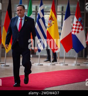 Bruxelles, Belgio. 22 gennaio 2024. © Nicolas Landemard/le Pictorium/MAXPPP - Bruxelles 22/01/2024 Arrivee du nouveau ministre des affaires etrangeres israelien, Israel Katz. Credito: MAXPPP/Alamy Live News Foto Stock