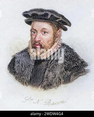 Sir Nicholas Bacon 1510 - 1579. Englischer Politiker und Lordsiegelbewahrer. Aus dem Buch Crabb's Historical Dictionary, veröffentlicht 1825., Historisch, digital restaurierte Reproduktion von einer Vorlage aus dem 19. Jahrhundert, data record non indicata Foto Stock