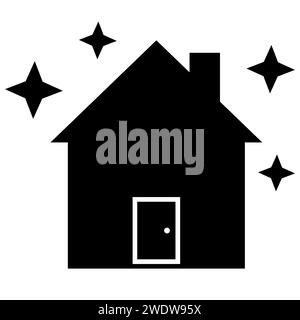 Icona di pulizia della casa. Un cartello pulito. Simbolo azienda di pulizia. Logo della videoconferenza. piatto. Foto Stock