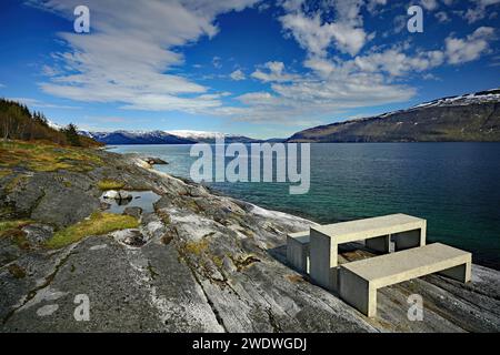 Norvegia, area di riposo di Hellaga a Flostrandveien Foto Stock