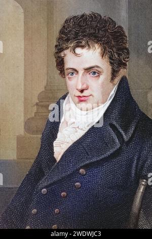 Robert Fulton 1765-1815 Amerikanischer Ingenieur und Erfinder des Dampfschiffs, Historisch, digital restaurierte Reproduktion von einer Vorlage aus dem 19. Jahrhundert, data record non indicata Foto Stock