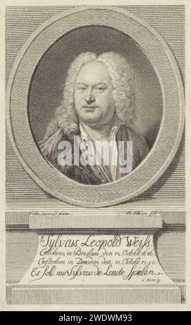 Ritratto del compositore e liutista Sylvius Leopold Weiss, Bartolommeo Follin, dopo Balthasar Derner, 1740 - 1808 tipografia: Italyafter pittura di: Germania incisione carta persone storiche. ritratto di un musicista Foto Stock