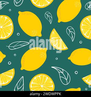 Motivo estivo limonato senza cuciture in uno stile minimalista. Frutti esotici tropicali, foglie. Cibo sano. Per menu, caffè, carta da parati, tessuto, involucro Illustrazione Vettoriale