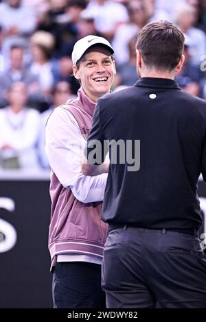 Melbourne, Australia. 21 gennaio 2024. Jannik Sinner durante l'Australian Open AO 2024 Grand Slam Tournament il 21 gennaio 2024 al Melbourne Park in Australia. Credito: Abaca Press/Alamy Live News Foto Stock