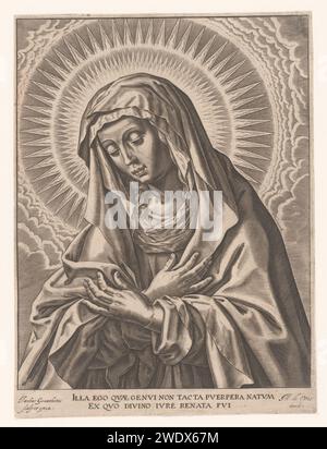 Vergine Maria, Jacques Granthomme, dopo Maerten de Vos, dopo Hieronymus Wierix, 1588 - c. 1622 carta stampata incisione Maria (senza il Cristo-bambino) Foto Stock