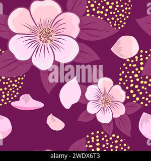 motivo sakura rosa senza cuciture. Fiori di ciliegio giapponese Sakura bianco rosa. disegno manuale. Non IA. Illustrazione vettoriale Illustrazione Vettoriale
