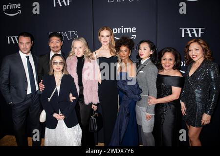 Jack Huston, Brian Tee, Lulu Wang, Jennifer Salke, Nicole Kidman, Sarayu Blue, Ji-Young Yoo, Ruby Ruiz und Amelyn Pardenilla bei der Premiere der Amazon prime Video miniserie 'Expats' im Museum of Modern Art New York, 21.01.2024 Foto Stock