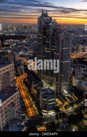 TOKYO/GIAPPONE - 22 novembre 2023: Vista aerea della città di tokyo al tramonto Foto Stock