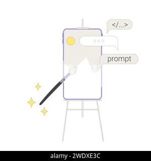 Progettazione immediata nell'arte visiva. L'intelligenza artificiale generale aiuta i progettisti a creare un'immagine. Lavorare con gli strumenti di intelligenza artificiale. Illustrazione vettoriale Illustrazione Vettoriale