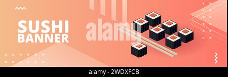 Striscione sushi per stampa e design. Illustrazione vettoriale. Illustrazione Vettoriale