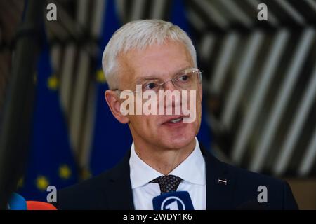 Bruxelles, Belgio. 22 gennaio 2024. Krisjanis Karins, ministro degli Esteri arriva per una riunione del Consiglio affari Esteri (FAC) presso la sede dell'UE a Bruxelles, in Belgio il 22 gennaio 2024 credito: ALEXANDROS MICHAILIDIS/Alamy Live News Foto Stock