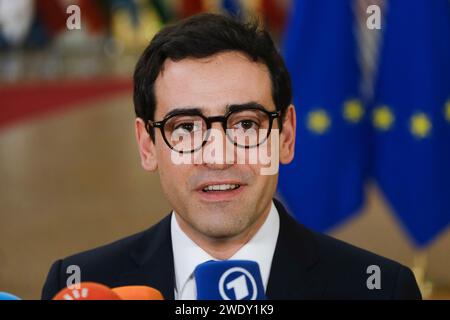 Bruxelles, Belgio. 22 gennaio 2024. Stephane SEJOURNE, ministro degli Esteri arriva per una riunione del Consiglio affari Esteri (FAC) presso la sede dell'UE a Bruxelles, in Belgio il 22 gennaio 2024 credito: ALEXANDROS MICHAILIDIS/Alamy Live News Foto Stock