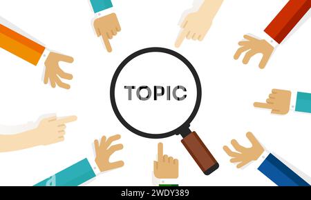 Messaggio notizie argomento testo in primo piano lente di ingrandimento Illustrazione Vettoriale