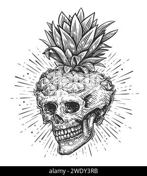 Cranio umano. Scheletro creativo disegnato a mano. Disegnare l'illustrazione vettoriale vintage Illustrazione Vettoriale