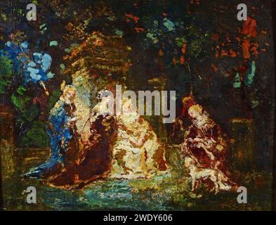Adolphe-monticelli-cinq-personnages-au-chien-dans-un-parc. Foto Stock