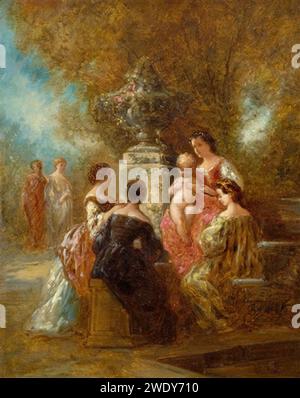 Adolphe-monticelli-abiti-eleganti-da-donna-in-un-parco. Foto Stock