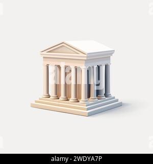 Illustrazione realistica 3d di Bank Building, architettura antica con colonne, struttura dettagliata di musei o enti governativi Illustrazione Vettoriale