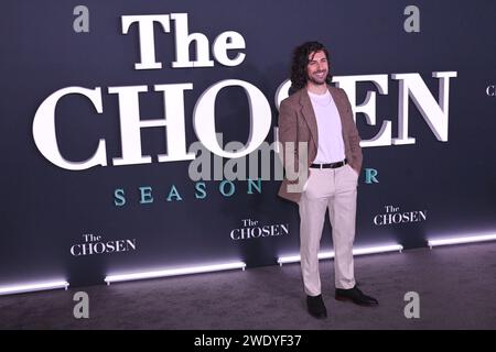 Londra, Regno Unito. 22 gennaio 2024. Noah James alla prima mondiale della quarta stagione del dramma storico scelto, rivoluzionario basato sulla vita di Gesù di Nazareth, all'Empire Leicester Square. Crediti: Nils Jorgensen/Alamy Live News Foto Stock