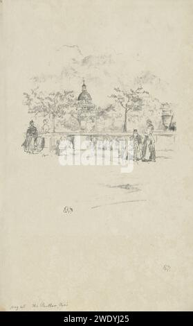 Il Pantheon, dalla terrazza dei Giardini del Lussemburgo, James Abbott McNeill Whistler, 1893 stampa balaustra di una terrazza nel Jardin du Luxembourg. In lontananza la cupola del Panthéon. Giardini pubblici di carta di Londra, parco Pantheon. Giardino del Lussemburgo Foto Stock