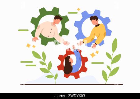Solidarietà, sostegno e unione dei dipendenti, incentivo a lavorare come un team forte e dedicato. I colleghi all'interno organizzano incontri di lavoro, lavoro di squadra di united Tiny People illustrazioni vettoriali di cartoni animati Illustrazione Vettoriale
