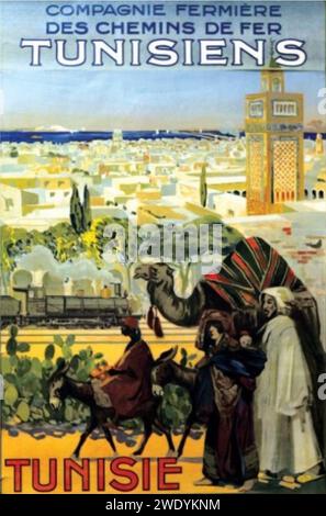 Affiche compagnie fermière des Chemins de Fer Tunisiens. Foto Stock