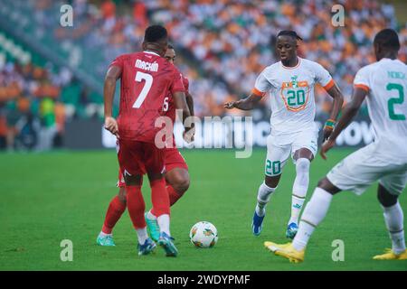 Punti salienti della partita tra la Côte d'Avorio e la Guinea Equatoriale alla Coppa d'Africa 2023. Foto Stock