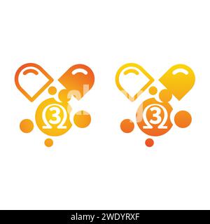 Icona vettore Omega 3. Pillola o capsula colorata farmaco. Illustrazione Vettoriale