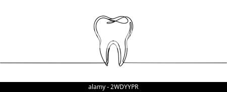 Disegno lineare continuo del dente. Icona linea denti. Uno sfondo del disegno di una linea. Illustrazione vettoriale Illustrazione Vettoriale