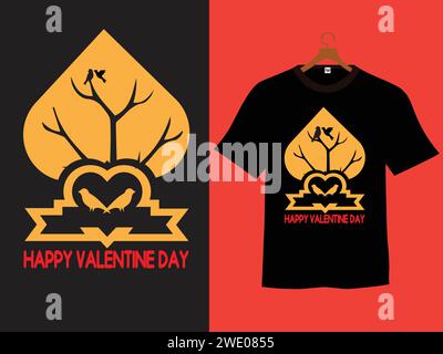 T-shirt da giorno happy Valentines con Love Bird Vector Illustrazione Vettoriale