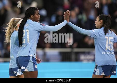 Manchester City Women contro Liverpool Women. Super League femminile. 21 gennaio 2024. Joie Stadium MANCHESTER INGHILTERRA - 21 GENNAIO: Khadija Shaw di Manchester City durante la partita di Super League femminile tra Manchester City e Liverpool al Joie Stadium il 21 gennaio 2024 a Manchester Inghilterra. Foto Stock