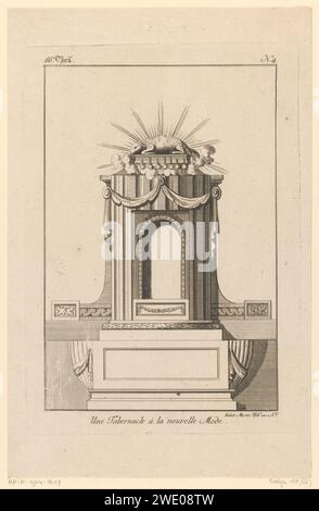 Tabernakel con agnello e il libro con i sette francobolli, Anonimo, dopo Francesco Boucher, 1737 - 1806 stampa Un tabernacolo con Garirle e l'Agnello sul libro con i sette francobolli con raggi. Tabernacolo incisione / incisione su carta di Augusta  altare. La visione dell'Agnello e il libro con i sette sigilli Foto Stock