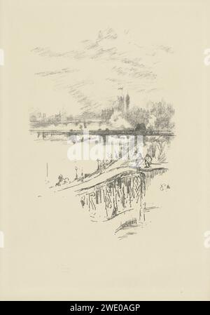 Savoy Pigeons, James Abbott McNeill Whistler, stampa del 1896 Vista del fiume Theems verso Westminster da un balcone del Savoy Hotel. Ponte di carta di Londra in città attraverso il fiume, il canale, ecc. Londra. Tamigi Foto Stock