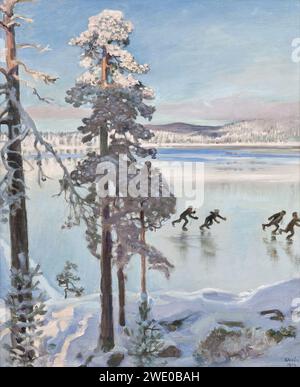 Akseli Gallen-Kallela (finlandese, 1865-1931), skaters near the Shore of Kalela, 1896. Olio su tela, 57 x 47 cm. Foto Stock