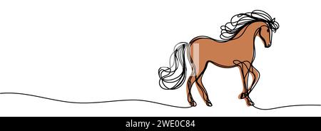 Disegno continuo di una linea di un cavallo isolato Illustrazione Vettoriale