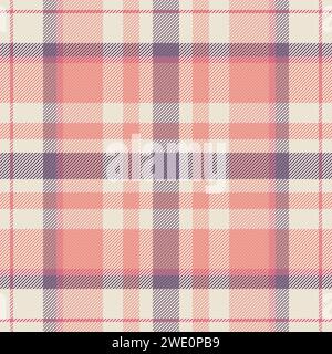 Buon tessuto senza cuciture tartan, stampa tessuto vettoriale. Schema di sfondo per il controllo a quadri in estate di colore rosso e chiaro. Illustrazione Vettoriale