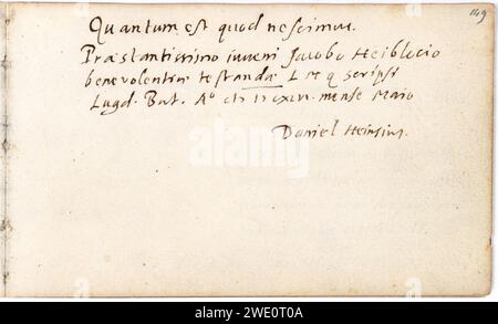 Album amicorum Jacob Heyblocq KB131H26 - p149 - Daniel Heinsius - iscrizione. Foto Stock