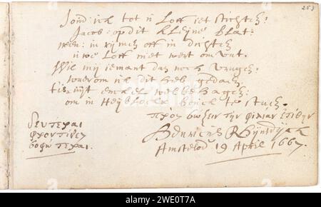 Album amicorum Jacob Heyblocq KB131H26 - p253 - Henricus Rhijnsdijck - poesia. Foto Stock