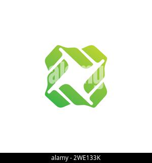 Modello di design vettoriale verde intrecciato con logo ecologico. Illustrazione vettoriale Illustrazione Vettoriale