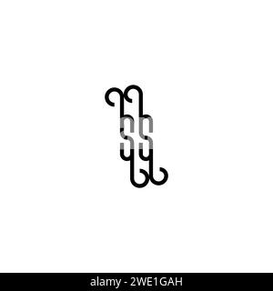 Design del logo iniziale del concetto curvo semplice SS sfondo bianco e nero Illustrazione Vettoriale